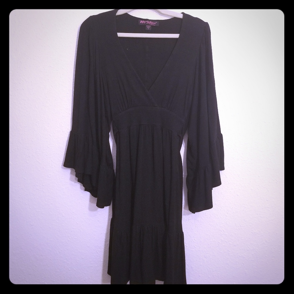 Black dress with plunging neckline